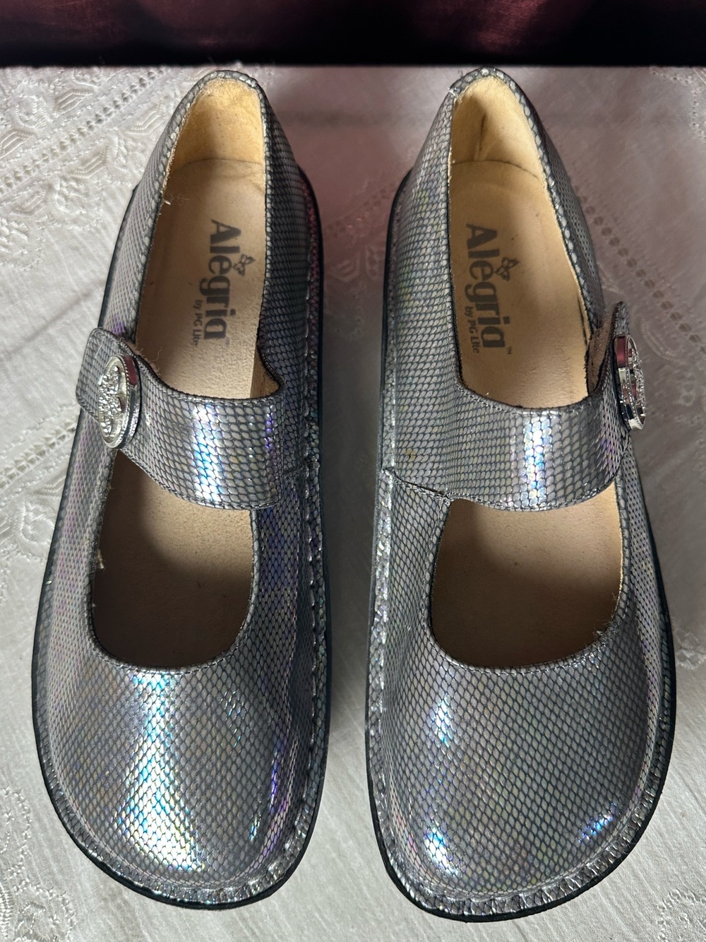 Alegria Paloma Mary Jane EU 39 / US 9 Silver Holo Snake ✨ - Picture 5 of 11